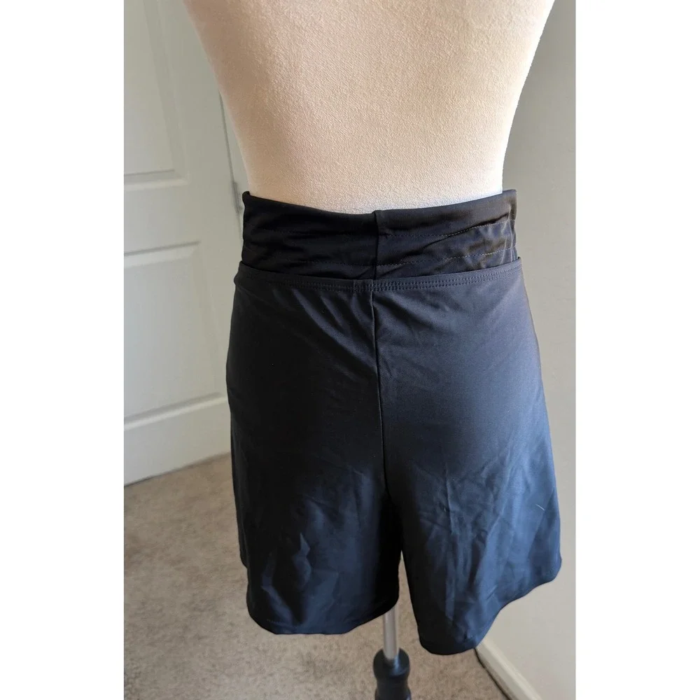 Unbranded Womens Black Solid High‎ Rise Full Coverage Drawstring Swim Shorts 3X